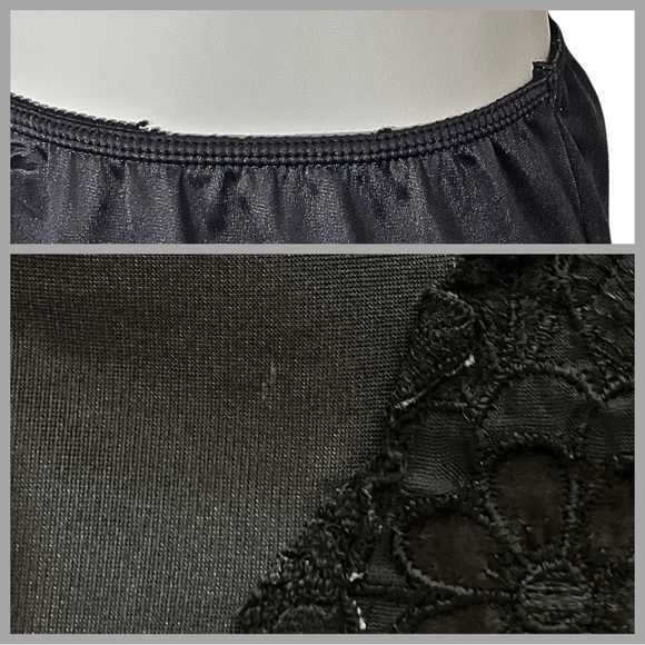 Vintage 70s Black Satin Lace Slip Skirt. XS/S. Lingerie Whimsigoth Coquette Goth - Picture 10 of 10